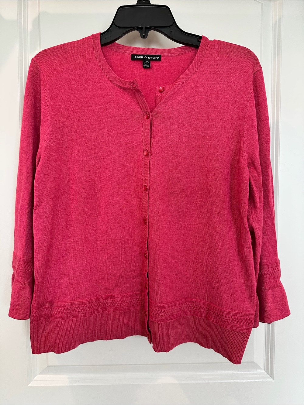 Cable & Gauge Bright Pink Button-Up Knit Cardigan 3/4 Sleeve